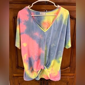 Vibrant Tie-Dye Women's V-Neck Top! Size Medium.
